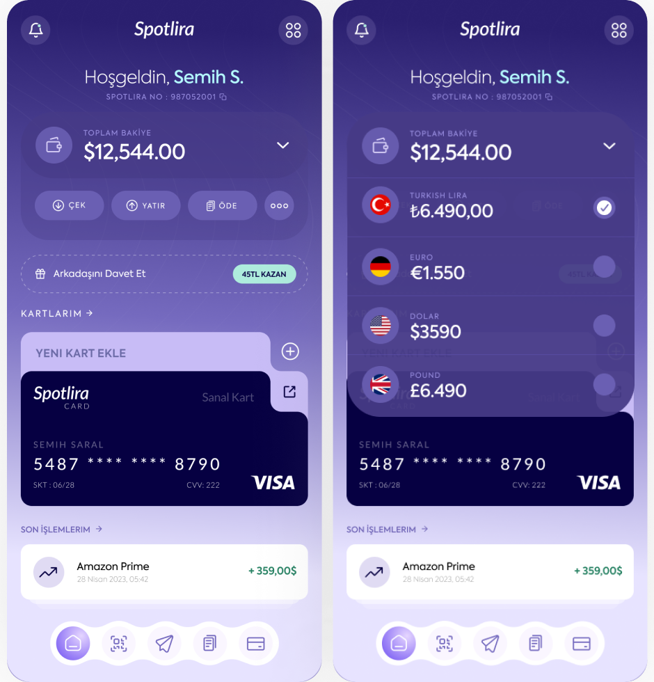 Spotlira Finans & Cashback Mobil App UI/UX Tasarım