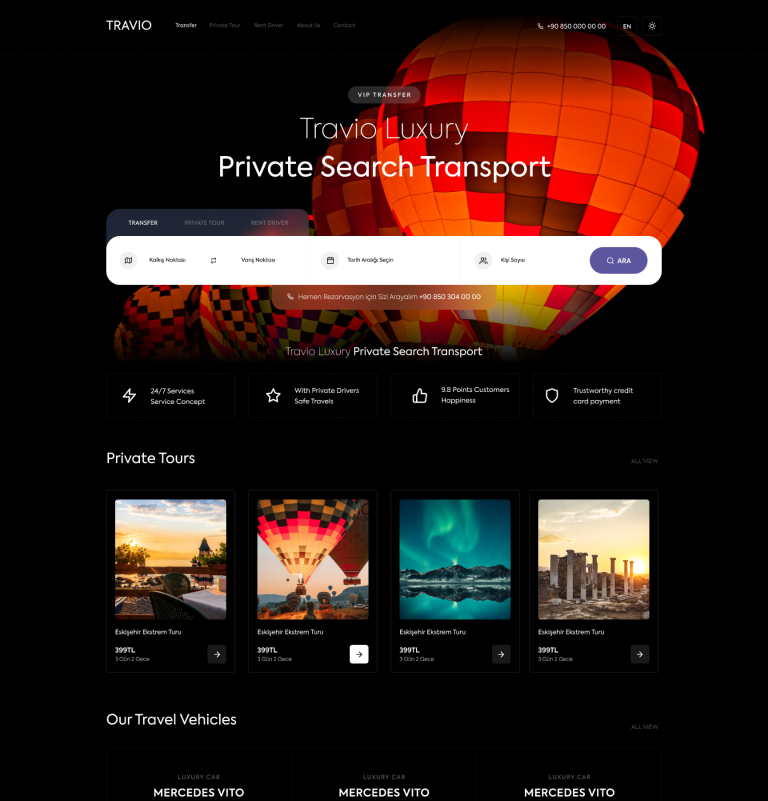 Transfer, Turizm UI/UX Özel Yazılım Scripti – CRM – Web Tasarım